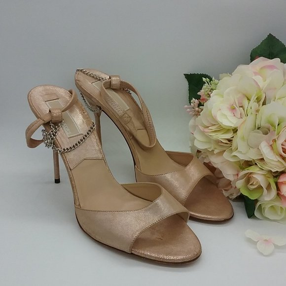 Michael Kors Shimmer Suede Chain Detail Sandals - Picture 1 of 13